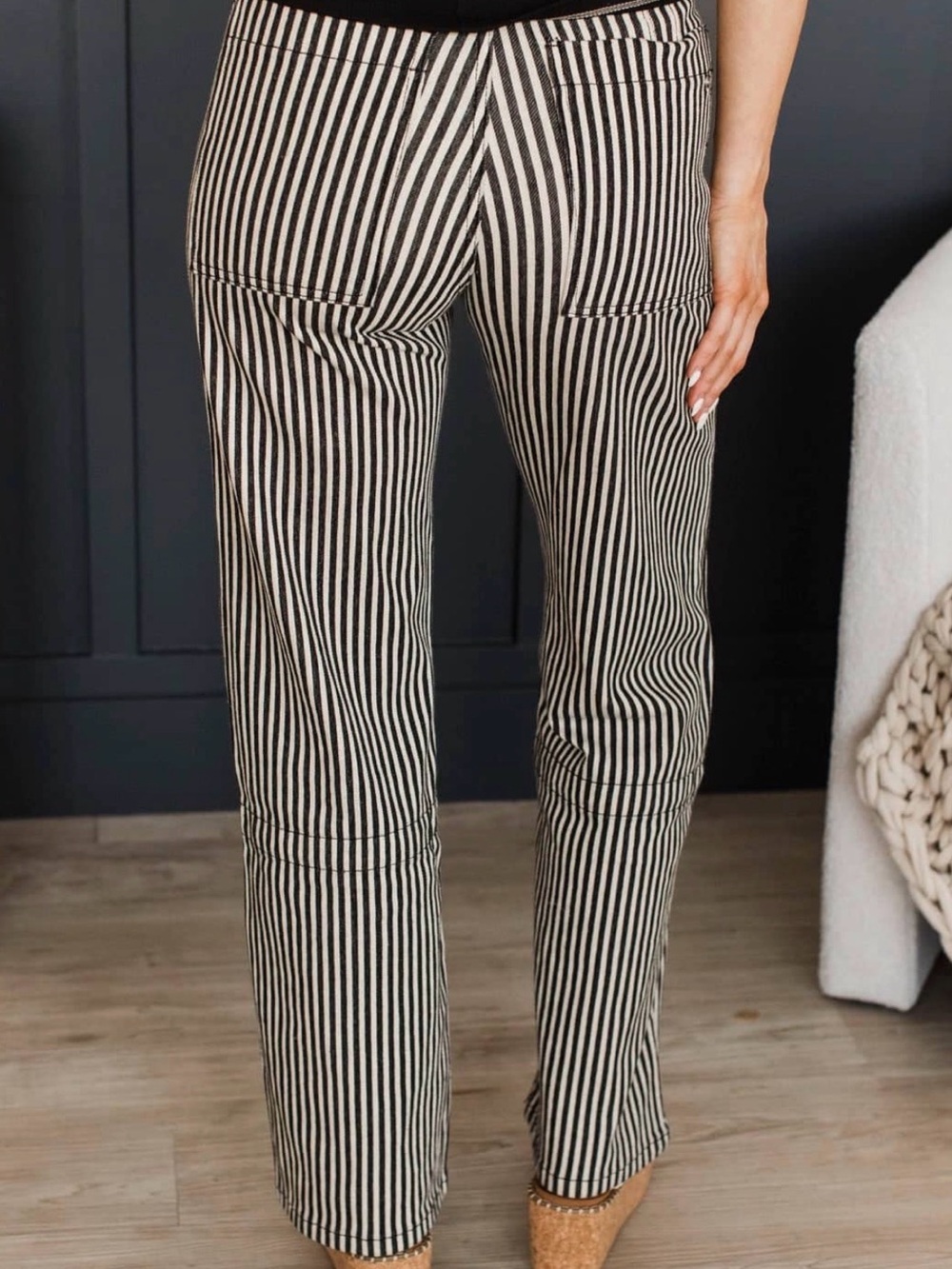Mica High-Rise Black & White Stripe Wide-Leg Trousers high end boutique brand - Picture 2 of 5